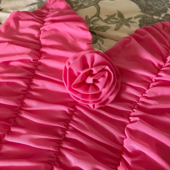 Pink Ruched Flower Mini Dress - Picture 3 of 4